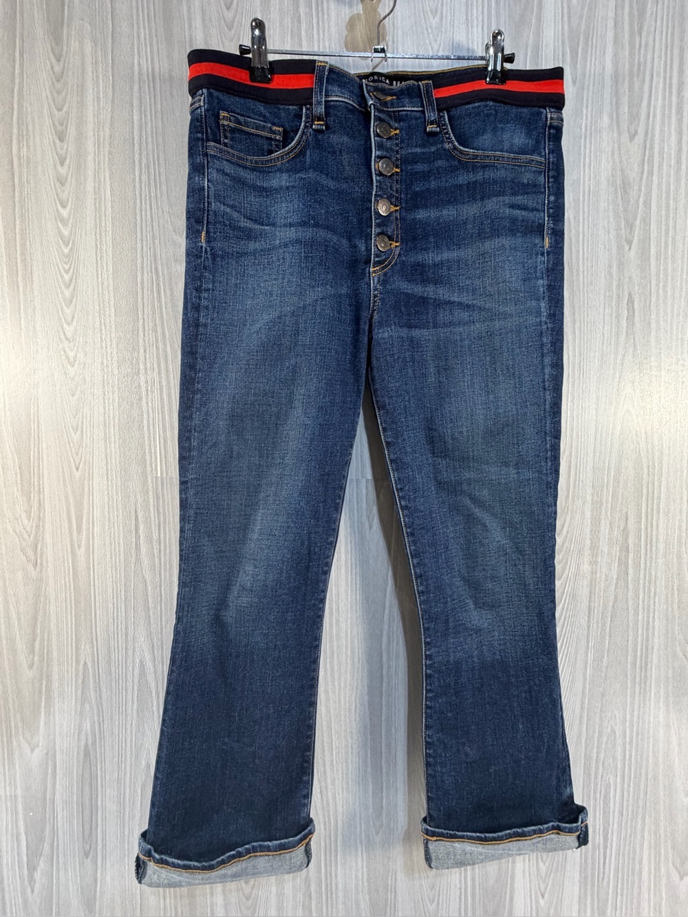 Veronica Beard Carolyn 10” Baby Boot Crop Button Fly Denim Jeans Blue Women's 31